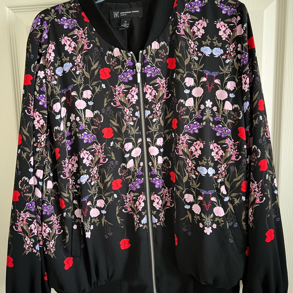 Floral Black Bomber Jacket INC women 1X